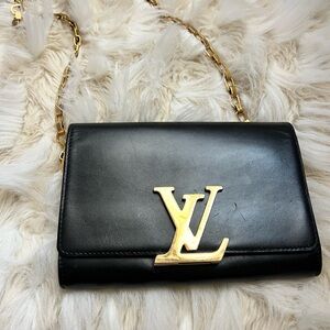 Louis Vuitton Louise Luxury Black Crossbody Bag with Gold Accents